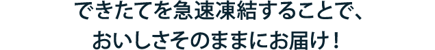 できたてを急速冷凍することで、おいしさそのままにお届け！